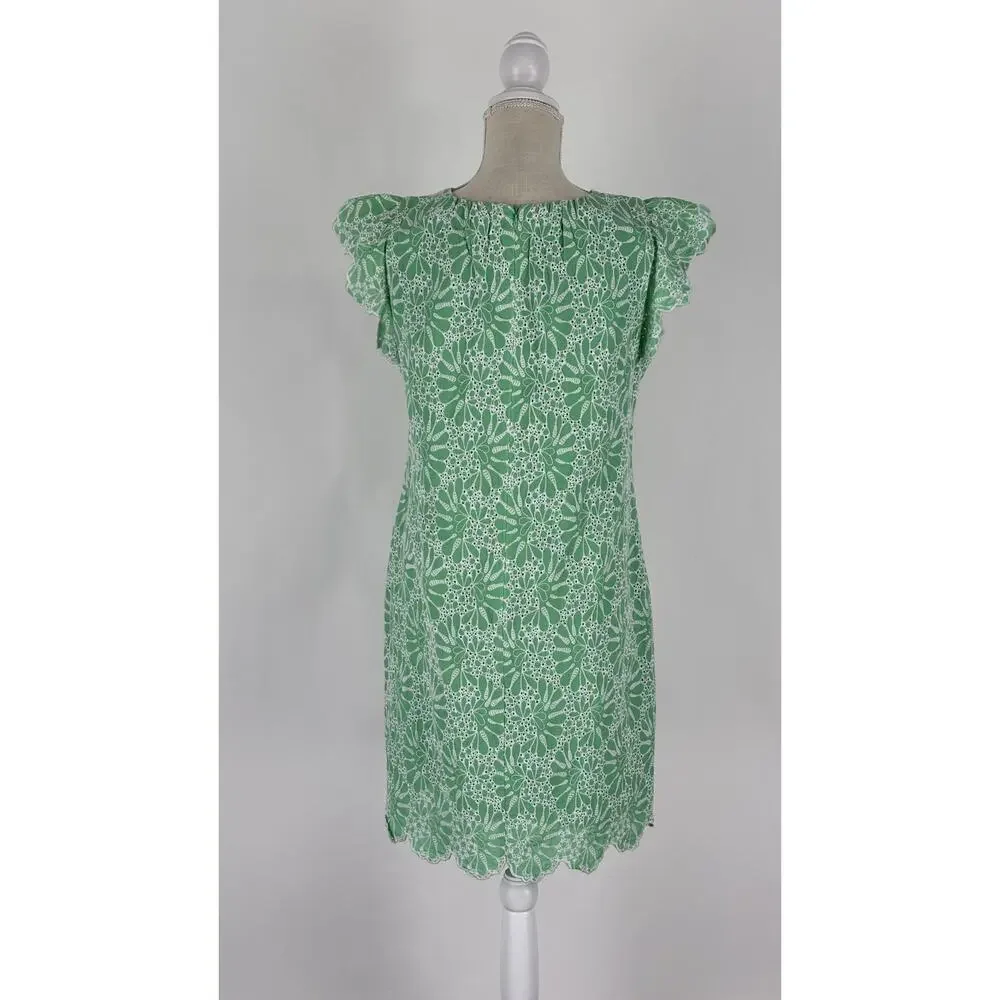 Loft Eyelet Shift Dress Short Flutter Sleeve Womens Size 6 Green White New
